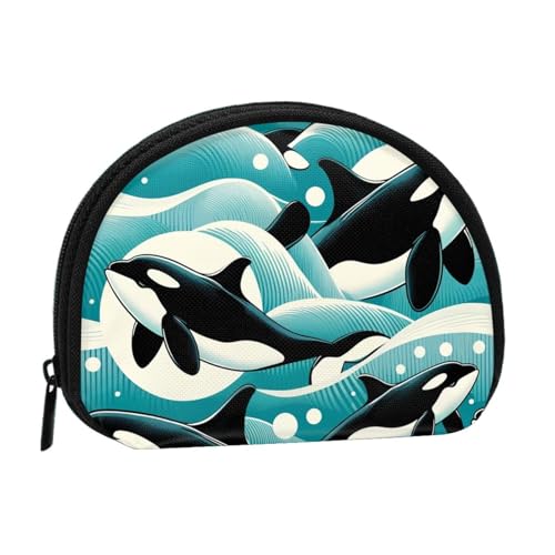 Portable Coin Purse Killer-Whales-Cartoon Mini Zippered Money Pouch Card Holder