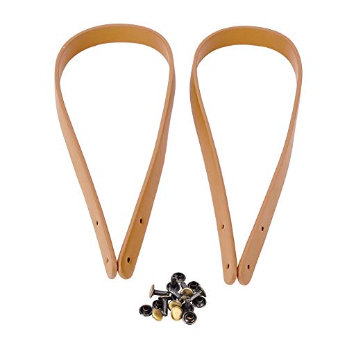 HEEPDD Bag Strap, 2Pcs 25.59 Inch Handmade Leather Bag Handles with Bronze Rivets for Shoulder Bag Purse Making Supplies(Beige)