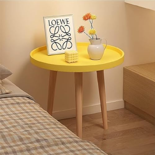 Image of Small Round Coffee Table, Modern Side Table with 3 Stable Legs, Multifunctional Sofa Side Table for Balcony Office (Yellow)