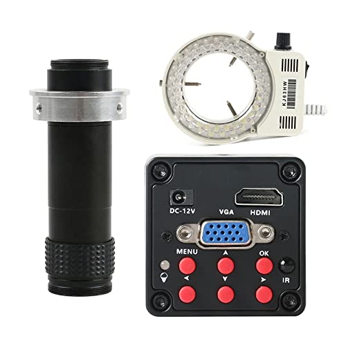 顕微鏡観察 H_D 1080P HDMI VGA 産業用電子顕微鏡カメラ 130X 調整可能な C マウント レンズ 56LED リング ライト PCB はんだ付け修理用(130X and LED)