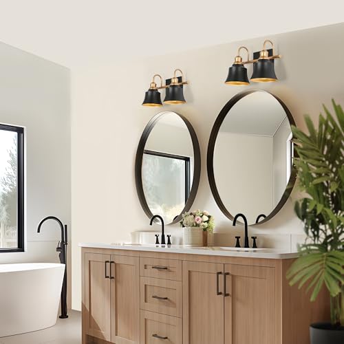 Image of KSANA Black Gold Vanity Lights, 2 Light Bathroom Light Fixtures Over Mirror Modern Farmhouse Vanity Lights for Bathroom, Bedroom, Kitchen