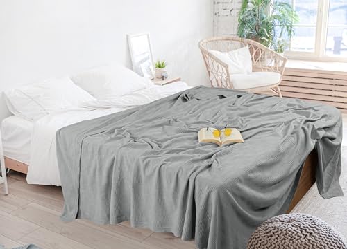 Image of Utopia Bedding 100% Cotton Thermal Blanket Cool Grey Twin Size Soft, Lightweight, Breathable, Cozy Spring and Summer Blanket for Couch and Sofa, Home Room Decor Gifts for Women and Men (90x72 Inches)