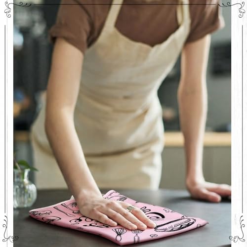 Image of Bencailor 6 Pcs Pink Kitchen Towels Decorative Sets Dish Towels Absorbent Fast Drying Hand Tea Vintage Hanging Reusable Cleaning Dishcloths for Cooking Farmhouse Bathroom Accessory