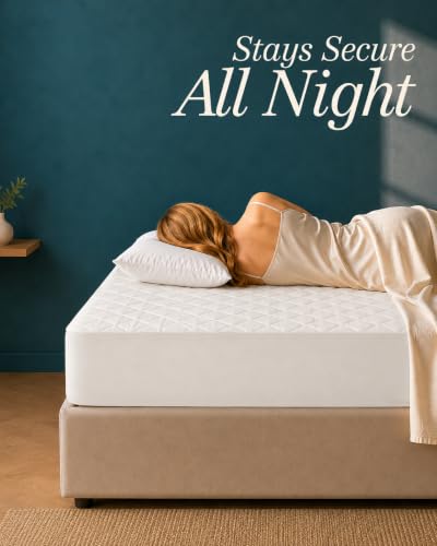 Image of Quilted Fitted Mattress Pad, Twin Mattress Protector Topper with Deep Pocket Stretches up to 16 Inches, Machine Washable Mattress Cover by Utopia Bedding (White)