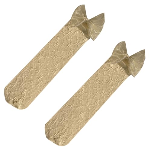 Sock,Kids Girls Korean Elegant Hollowed Lace Long Socks Pearl Beaded Trim Bowknot School Uniform Over Calf Sock