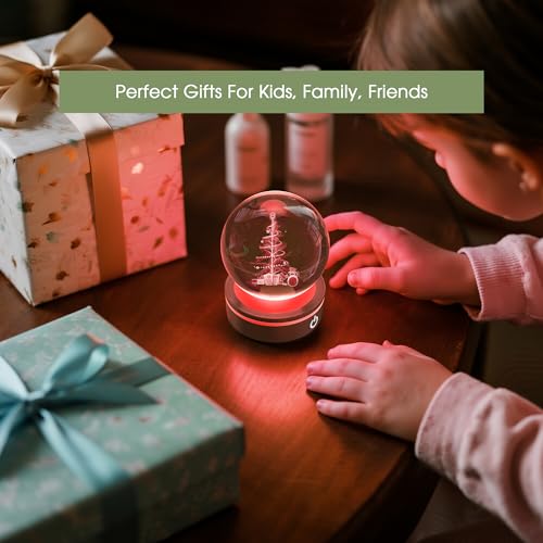 Image of L LOHAS LED 3D Crystal Ball Night Light-Laser Engraved Christmas Tree