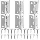 Stainless Steel Folding Hinge 2 Inch, 6 Pcs Small Silver Door Hinges Folding Butt Hinges Interior Cabinet Furniture Window Hinge with Screws
