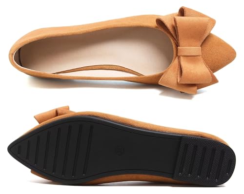 Image of SAILING LU Womens Bowknot Ballet Flats Pointy Toe Suede | Casual Flat Shoes, Dressy Wear to Work, Moccasins, Slip-Ons