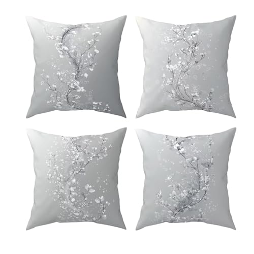 Juego de 4 Funda Cojin Gris 65x65 cm, Fundas Cojines Sofa Planta, Decorativos Cojines para Sofa, Decorativos Cojin de Terciopelo con Cremallera Oculta para Decorar Sala de Estar Cama Silla Coche Q-64