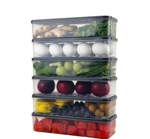 Fridge Storage Boxes Set of 6 – Stackable Refrigerator Organizer Containers with Removable Drain Plate & Lid | Transparent Food Storage Bins for Fruits, Vegetables, Snacks & Kitchen Organization-picture-21