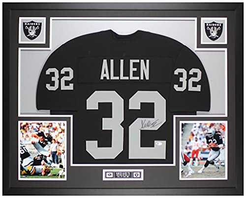 Marcus Allen Autographed Black Oakland Jersey framed