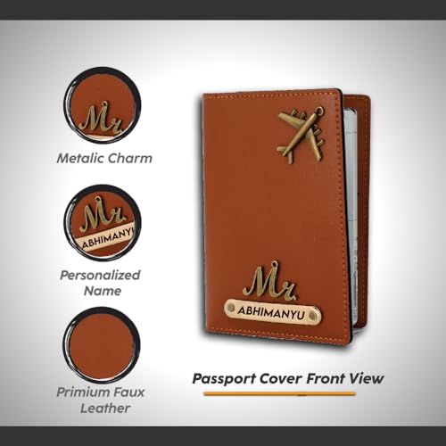 Image of Personalized Wallet, Keychain and Passport Combo | Personalized Wallet Keychain Passport Set with Name Printed Keychains Passports for Men | Customised Gift Set for Men with Name & Charm, Tan