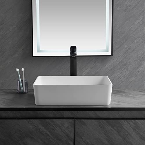 White Bathroom Vessel Sink,Rectangular Vessel Sinks For Bathrooms 18"X13.77" Modern Counter Porcelain Vanity Vessel Sink Bowl Ceramic Basin #TOP3