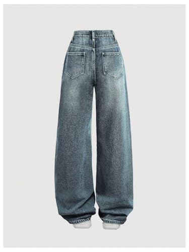 GORGLITTER Girl's Baggy Jeans Elastic High Waisted Denim Pants with Pockets2