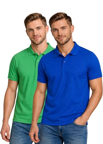 Image of INKKR Men's Solid Regular Fit T-Shirt (Rug B Polo(P.Green-Royal) M
