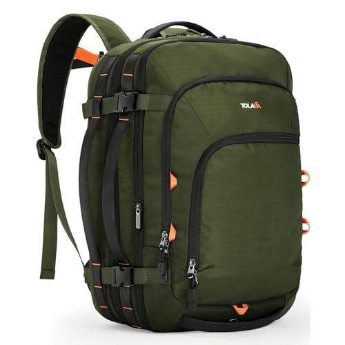 Tolaccea Travel Backpack, TSA Friendly Flight Approved Carry-on Luggage Water-resistant Business Rucksack, Durable Large Computer Bag Daypack Fits 15.6 Inch Laptop, 35-45L Expandable - Green