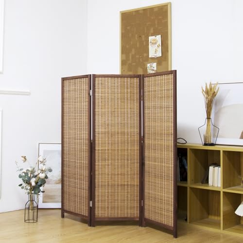 3 Panel Short Panel Divider Screen,3.95 FT Tall Bamboo Room Divider Folding Privacy Screen,Short Panel Divider Freestanding Room Divider for Room Seperation,Brown