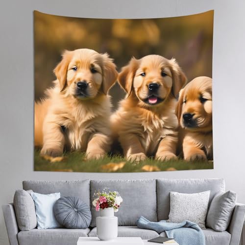 Grande tapisserie décoration murale animaux imprimé chiots Golden Retriever drap de salon 152x130