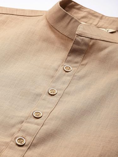 Image of Majestic Man Men's Cotton Regular Fit Casual Mandarin Collar Ethnic Motifs Solid Long Kurta