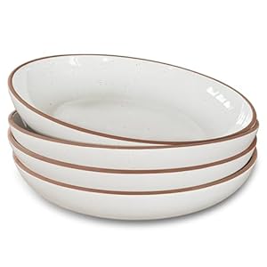 Mora Ceramic Large Pasta Bowls 30oz, Set of 4 – Serving, Salad, Dinner, etc Plate/Wide Bowl – Microwave, Oven, Dishwasher Safe Kitchen Dinnerware – Modern Porcelain Stoneware Dishes, Vanilla White