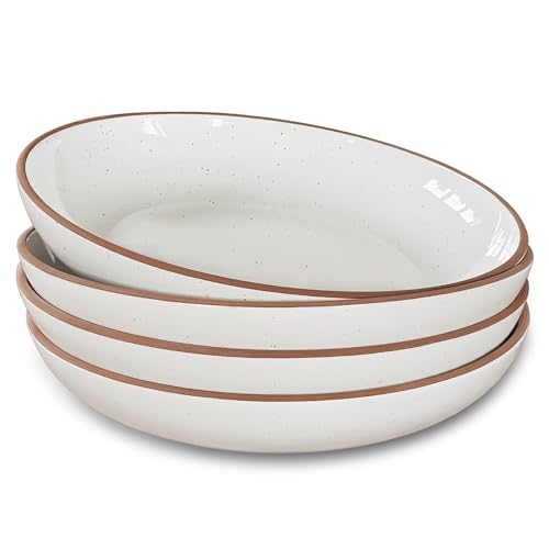 Mora Ceramic Large Pasta Bowls 30oz, Set of 4 – Serving, Salad, Dinner, etc Plate/Wide Bowl – Microwave, Oven, Dishwasher Safe Kitchen Dinnerware – Modern Porcelain Stoneware Dishes, Vanilla White