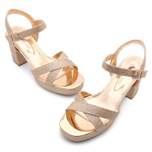 Image of Shoe Land Platform Heels for Women - 3 Inch Chunky Block Heeled Sandals, Square Open Toe, Ankle Strap Dressy Strappy High Heels for Wedding, Party & Evening Events