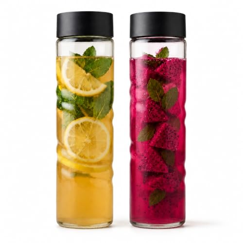 Image of ginoya brothers Clear Glass Juice Bottle For Juicing Reusable Drinking Bottles With Lid Beverage Storage Containers For Refrigerator-Bpa Free Leak Proof. (2),750ML