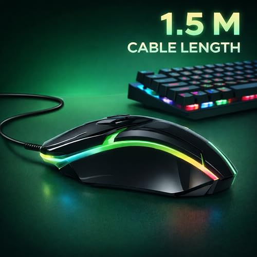 Image of Ant Globe 12 Wired Optical Gaming Mouse - 2400 DPI High-Precision Sensor, Multicolour RGB Backlight, 4 Responsive Buttons, Ergonomic Lightweight Design for PC, Mac, Laptop & Desktop (Black)