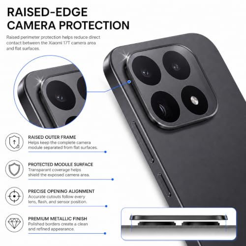 Image of FIRST MART Black Camera Ring Guard Protector for Xiaomi 17T | Tempered Glass with Metal Alloy Rings, HD Clear, Scratch Resistant, Case-Friendly | Pack of 1