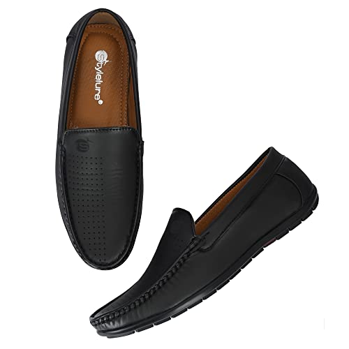 Image of Stylelure Men Synthetic Leather Perforations Suede Loafers