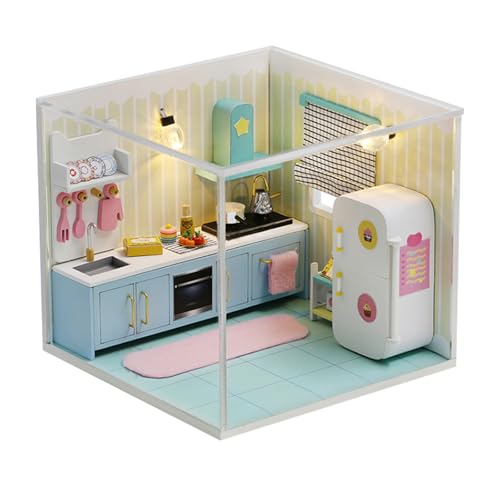 OSDUE Book Nook Kit - Mini Cocina, Casa De Muñecas En Miniatura Invernadero con Luz DIY Miniature House Modelbouw Puzzle 3D Creativa Kit Hecha Mano Decoración del hogar Regalos navideños