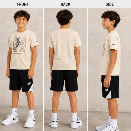 Image of New Balance Boys Athletic Shorts Set - 2 Piece Cotton Blend Jersey Shirt and Active Basketball Shorts for Boys