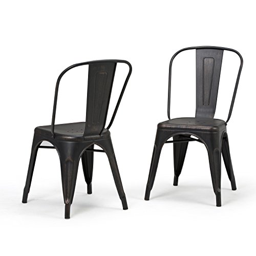 Simplihome Fletcher Industrial Metal Dining Side Chair (Set Of 2) In Distressed Black, Copper, Fully Assembled, For The Dining Room #TOP13