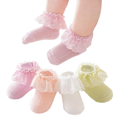 Image of ObkuJehc Baby Girl Lace Ruffle Socks - Toddler Girls Dress Socks