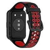 Turnwin 1pc Compatible with Huawei Watch Fit 2 Bands, Two-Color Silicone Wristband Replacement Breathable Sport Straps for Huawei Watch Fit2 Band Men Women (Black+Red)