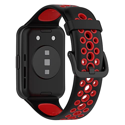 Turnwin 1pc Compatible with Huawei Watch Fit 2 Bands, Two-Color Silicone Wristband Replacement Breathable Sport Straps for Huawei Watch Fit2 Band Men Women (Black+Red)