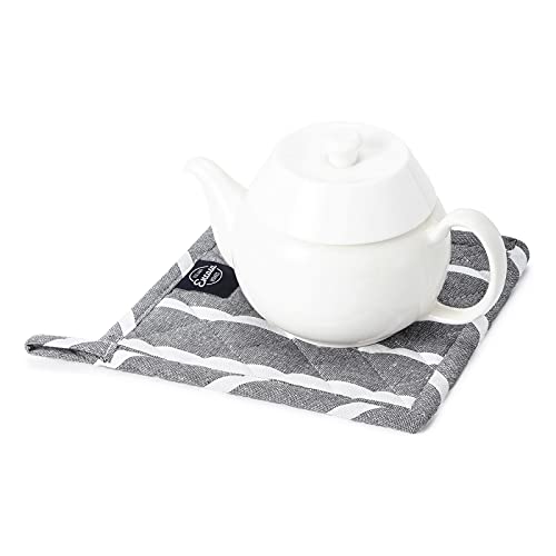 Image of Encasa XO Oven Microwave Pot Holders Trivets 21 cm (2 pc) for Kitchen Cooking & Baking - Heat Resistant, Thick & Safe, Protection of Hands from Hot Utensils, Grill, BBQ - Roma Grey Stripes
