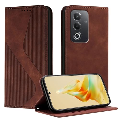 Étui Oppo A57 4G portefeuille en cuir marron avec protection magnétique