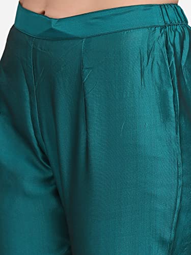 Image of VredeVogel Cotton Silk Blend Straight Embroidery Kurta Pant and Dupatta Set for Women