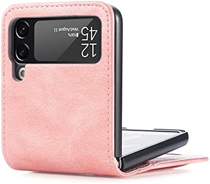 Daole Leather Phone Case for Samsung Galaxy Z Flip 3 Rose Pink, Fashion Wallet Type PU Leather Folding Cover for Samsung Galaxy Z Flip 3 Case with 3 Card Holder Women