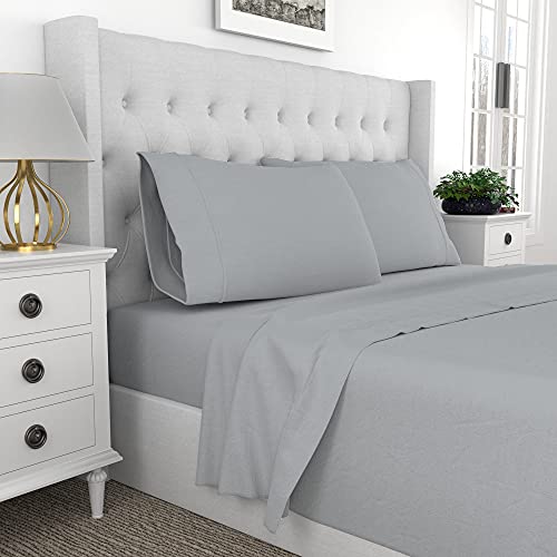 300 Thread Count Natural 100% Cotton Sateen Sheets - 4 Piece Sheet Set - Silky Soft - Wrinkle Resistant - Low Shrink - 18" Deep Pocket Fitted - Best Bedsheets (King Size, Light Grey) by Color Sense