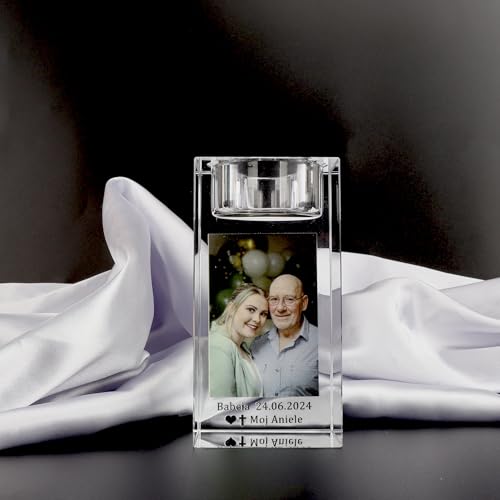 Personalisierbarer 3D-Kristall-Foto-Kerzenhalter - Glas Teelicht Mit Bild, Graviertem Text - Gedenkgeschenke, Dekoration Für Verlust Und Liebe (Drucken)