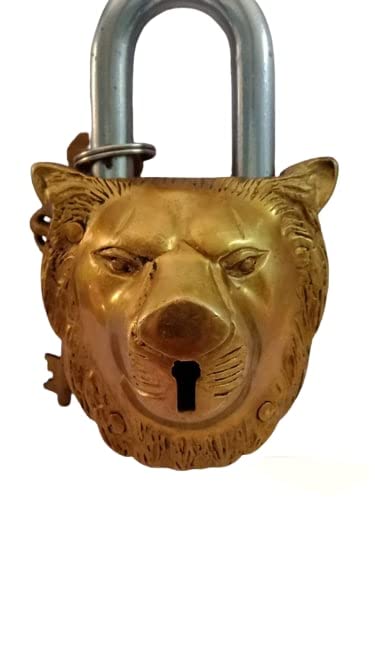 This is Lion Brass Padlock Lock with Keys (Gold, 5.5 Inches, 14 cm)
