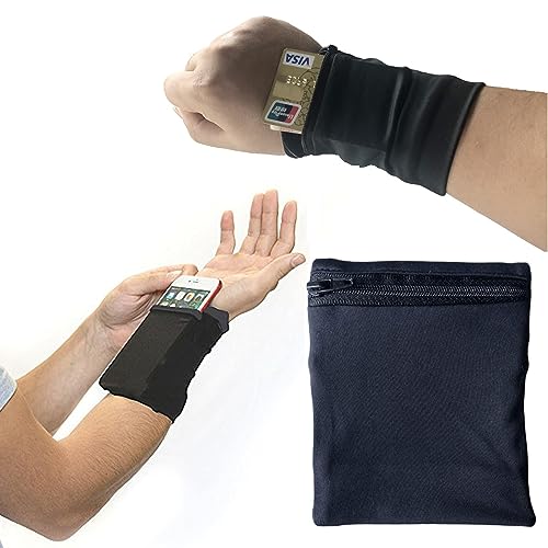 DragonX2 Running Wrist Wallet, Sweat Proof Zipper Pocket for Phone & Cash, Sport Wristband, Black (5*4 in)