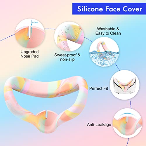Image of VR Accessories for Oculus Quest 2, Silicone Set for Meta Quest 2, Include Controller Grip Leather Cover, VR Shell Cover, Face Cover, Lens Cover and 10PCS Disposable Eye Cover (Macaron)