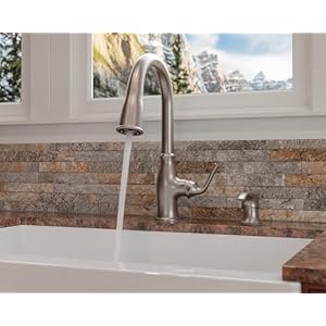 Pfister Rosslyn Kitchen Faucet with Pull Down Sprayer and Soap Dispenser, Single Handle, High Arc, Spot Defense Stainless Steel Finish, F5297RSSRGS Pfister Rosslyn Kitchen Faucet with Pull Down Sprayer and Soap Dispenser Single Handle High Arc Spot Defense Stainless Steel Finish F5297RSSRGS