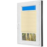 Blinds Tenda Plissettata 50 x 140 cm Senza Forare, Protezione Solare Plissee Tenda Avvolgibile Pieghevole Termica per Interni per Finestre, Color Crema