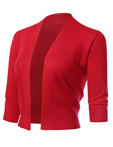 Image of Allsense Women's 3 /4 Sleeve Cropped Shrug Cardigan | Classic Bolero, Open-Front, Lightweight Soft Fine Knit Cover Up