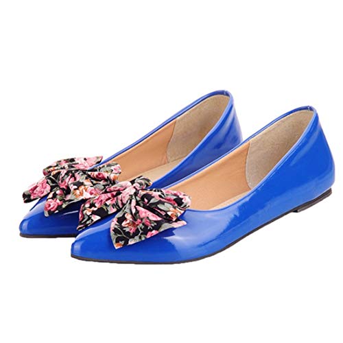 Caradise Womens Floral Pointed Ballet Flats with Bow Patent Leather Ballerina Shoes