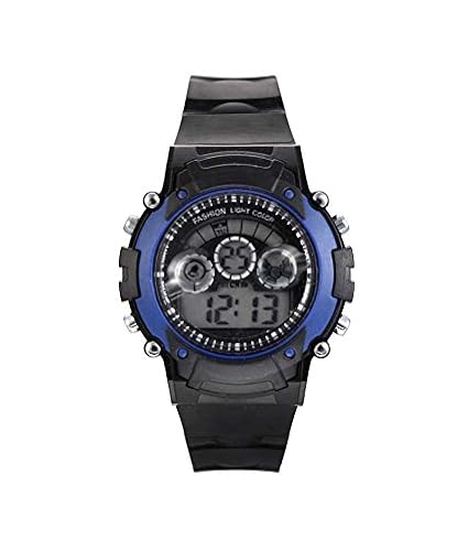 TESLO Round Dial Sport Style, Trendy Rubber Strap Blue And Black Color Digital System Watch For Boys and Men